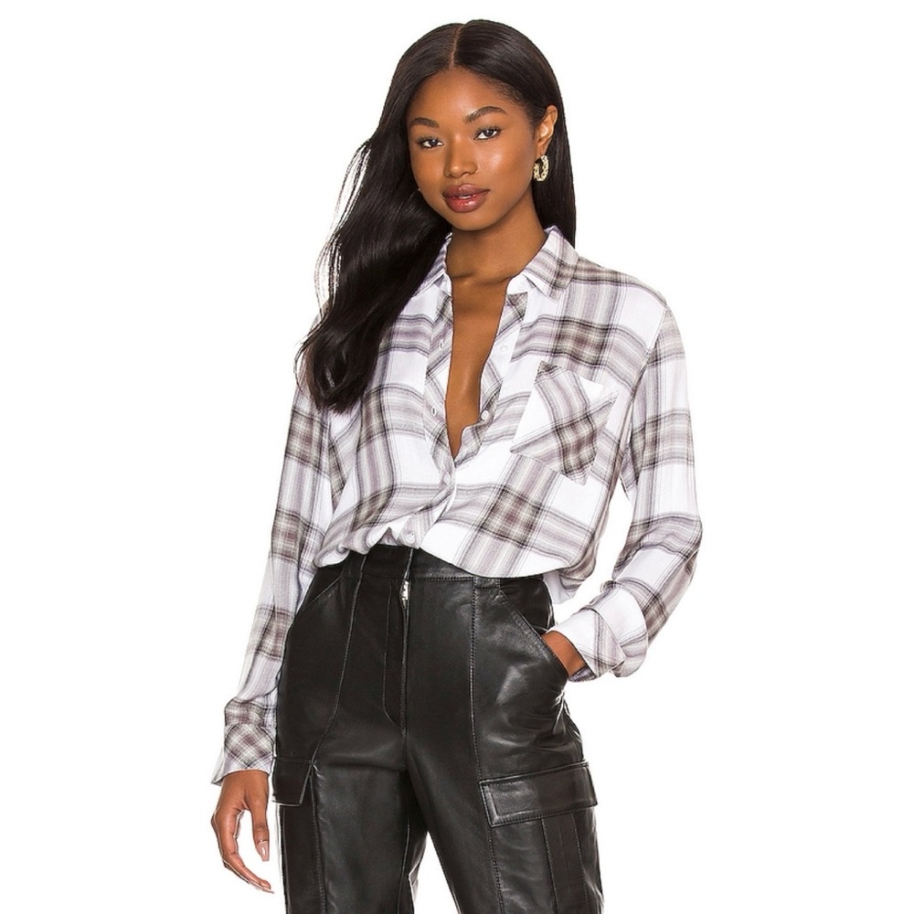 Rails White and Gray Plaid Blouse